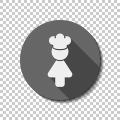 Chef woman simple silhouette. Kitchen icon. flat icon, long shadow, circle, transparent grid. Badge or sticker style
