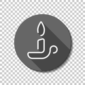 Simple outline candle icon. One line style. flat icon, long shadow, circle, transparent grid. Badge or sticker style