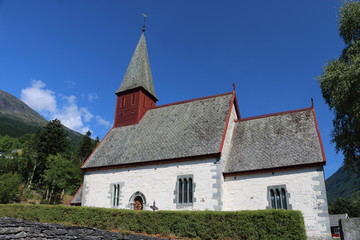Fototapeta na wymiar Beautiful old white church in norway