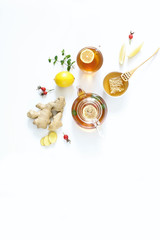 Hot drink, tea with ginger, lemon, honey