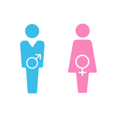 Vector male and female icon set. Gentleman and lady toilet sign. Man and woman user avatar. Flat design style.
