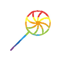 candy icon. Drawing sign with LGBT style, seven colors of rainbow (red, orange, yellow, green, blue, indigo, violet