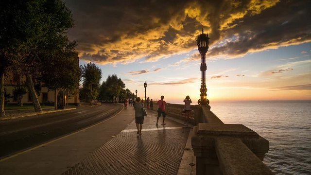 Sunset at Alameda Apodaca Promenade Time-Lapse Cadiz Spain