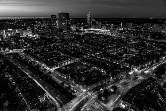 Fototapeta The hague city skyline viewpoint black and white, Netherlands