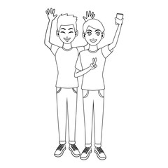 Men taking a selfie with smartphones