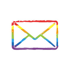 mail close icon. Drawing sign with LGBT style, seven colors of rainbow (red, orange, yellow, green, blue, indigo, violet