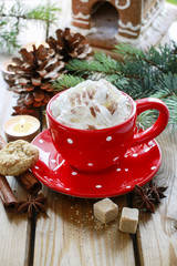 Obraz na płótnie Canvas Hot chocolate on christmas table.
