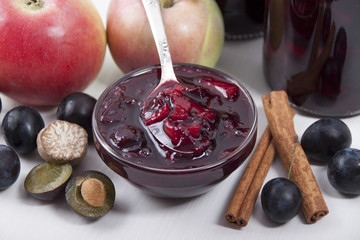 Jam from blackthorn with apples, - obrazy, fototapety, plakaty