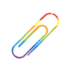 Paper clip icon. Drawing sign with LGBT style, seven colors of rainbow (red, orange, yellow, green, blue, indigo, violet