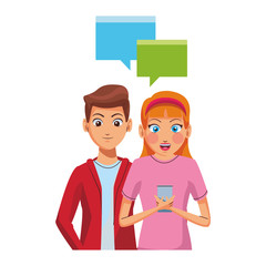 Fototapeta premium Couple texting with smartphone