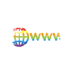 symbol of internet with globe and www. Drawing sign with LGBT style, seven colors of rainbow (red, orange, yellow, green, blue, indigo, violet