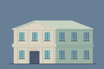 Bank building in the city. Administrative financial state institution for the storage of money and other valuable property.