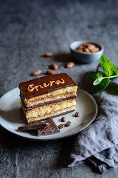 Slices of traditional Opera cake