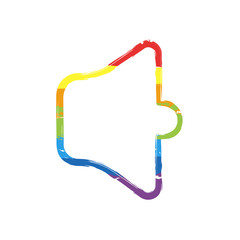Simple volume mute. Linear, thin outline. Drawing sign with LGBT style, seven colors of rainbow (red, orange, yellow, green, blue, indigo, violet