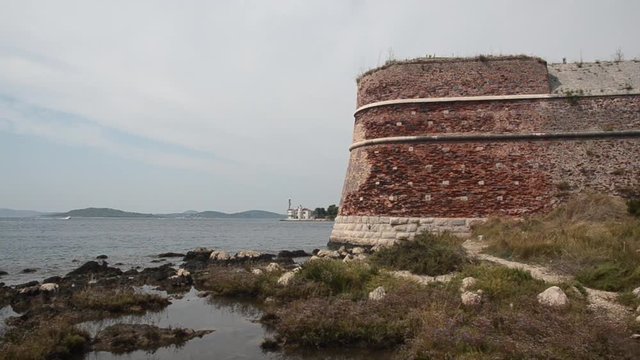 St. Nicholas Fortress in &Scaron;ibenik, touristic destination, Dalmatia, Croatia. UNESCO's World Heritage Site. St Anthony's Channel in Adriatic sea. Tvrđava Sv. Nikole. 