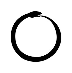 Ouroboros, ancient symbol snake eating its own tail alchemy, isolated on white background