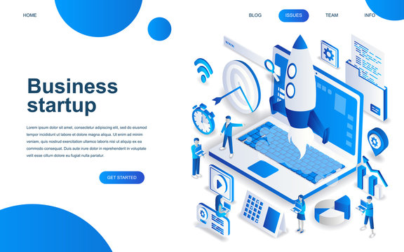 Modern Isometric Design Concept Of Startup Your Project For Website And Mobile Website Development. Isometric Landing Page Template. Launch A New Product On A Business Company. Vector Illustration.