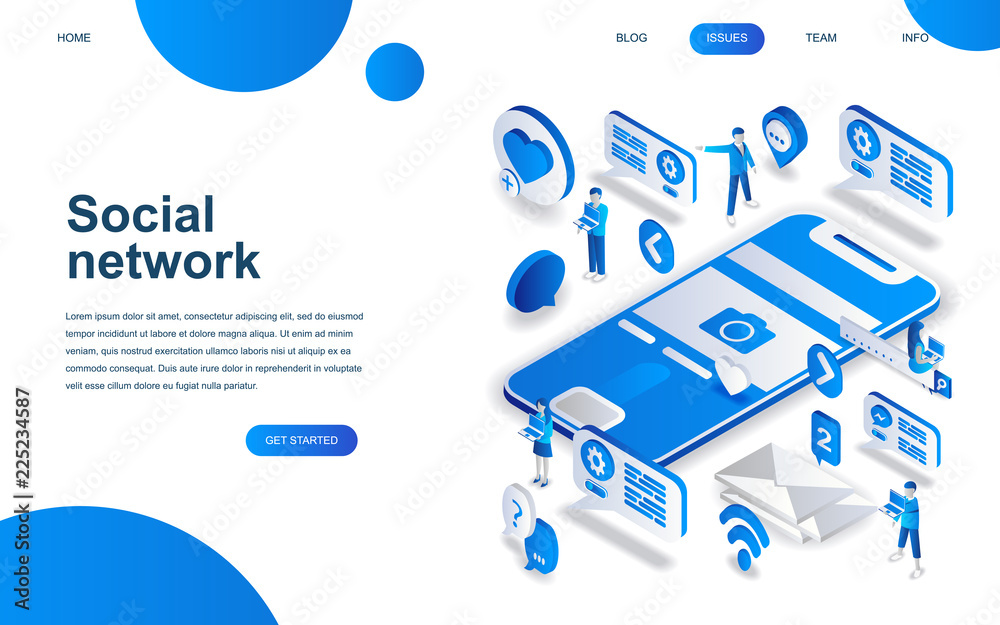 Wall mural modern isometric design concept of social network for website and mobile website development. isomet