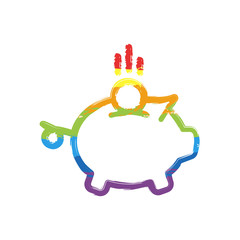 Piggy bank, dollar coin. Business icon. Drawing sign with LGBT style, seven colors of rainbow (red, orange, yellow, green, blue, indigo, violet