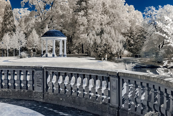 Natural public park in Strasbourg, infrared view, sunny day