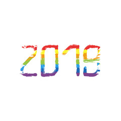 2019 number icon. Happy New Year. Drawing sign with LGBT style, seven colors of rainbow (red, orange, yellow, green, blue, indigo, violet