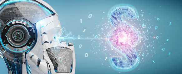 Cyborg judge using 3D rendering digital paragraph law symbol