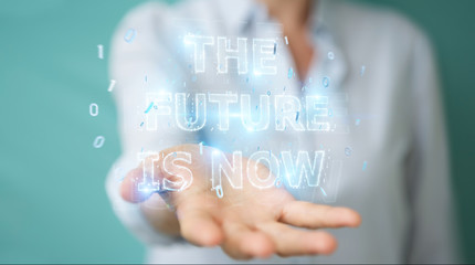 Businesswoman using future text interface 3D rendering