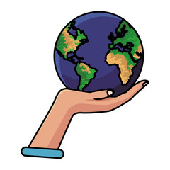 Hand holding earth world