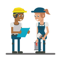 Constuction workers geometric cartoons