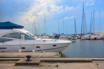 Fototapeta premium sailboats are moored on a pier
