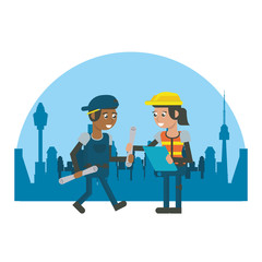Constuction workers geometric cartoons