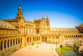 Obraz na płótnie Canvas view of Plaza de Espana, in Sevilla, Andalusia Spain, toned