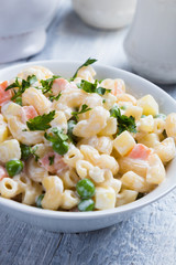 Homemade macaroni salad with vegetables