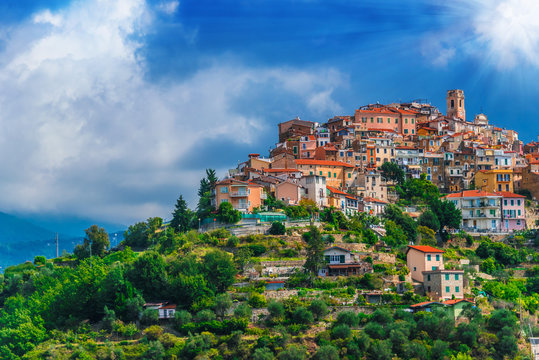 View of Perinaldo in the Province of Imperia, Liguria, Italy