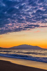 Early morning , dramatic sunrise over sea. Photographed in Asprovalta, Greece.