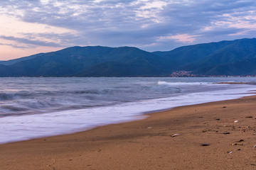 Early morning , dramatic sunrise over sea. Photographed in Asprovalta, Greece.