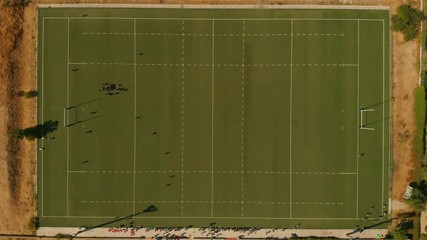 Rugby field match with drone view at 4 x speed - Powered by Adobe