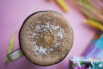 Coconut coffee top view