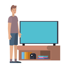 young man watching tv avatar character