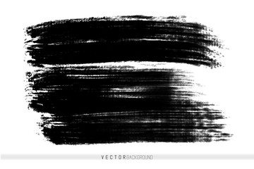 Vector hand drawn ink brush stain. Monochrome painted stroke. Painted by brush black stain. Monochrome artistic backdrop. One color grungy background.