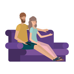 Obraz premium young couple seated in the sofa avatars characters