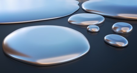 Droplets of liquid metal - mercury. 3D rendered illustration.