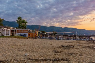Early morning , dramatic sunrise over sea. Beach in Asprovalta, Greece.