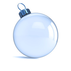 Fototapeta premium Christmas ball white bauble shiny glass translucent. Happy New Year decoration hanging adornment modern. Traditional wintertime ornament. Merry Xmas symbol. 3d illustration