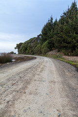 Metal road curving to the left