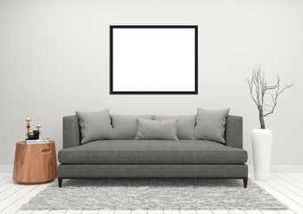 wall sofa and wall living room interior 3d rendering Background mock up