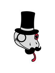 kopf herr sir gentlemen zylinder reich monokel brille schlange gesicht kopf gecko eidechse echse reptil blindschleiche dino waran comic cartoon süß niedlich haustier klein clipart
