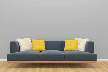 wall sofa and wall living room interior 3d rendering Background mock up