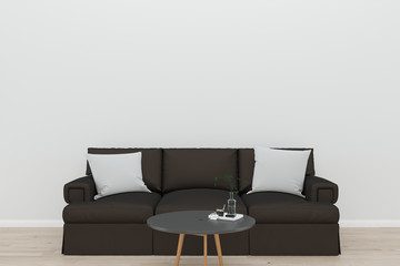wall sofa and wall living room interior 3d rendering Background mock up