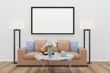 wall 3d render interior vintage living room template background copy space